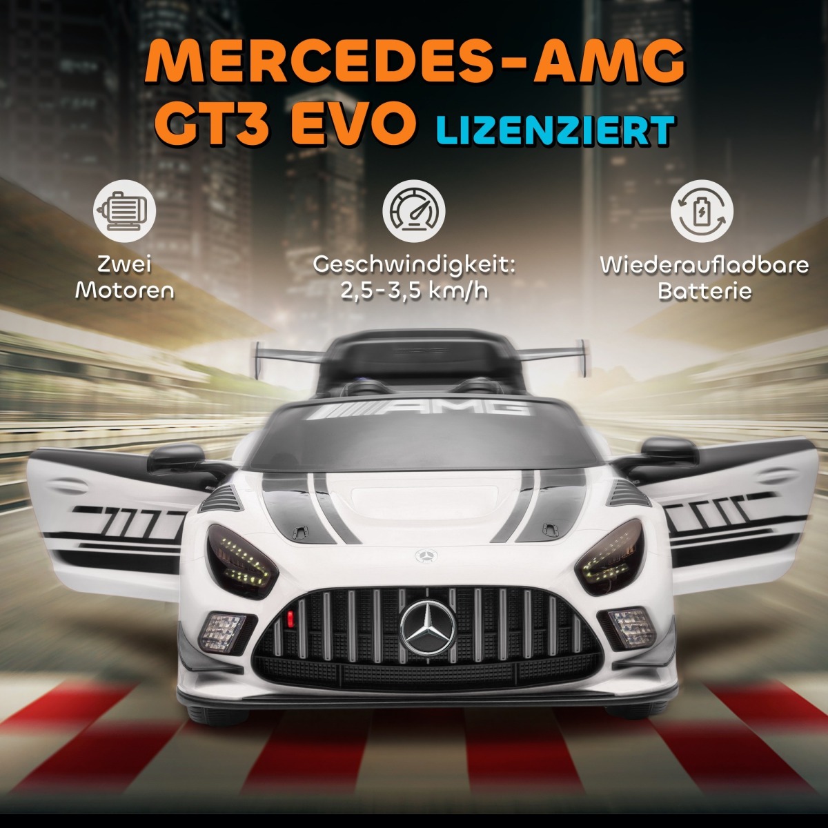Bērnu elektriskais Mercedes-AMG auto 12 V, LED gaismas, mūzika, balts