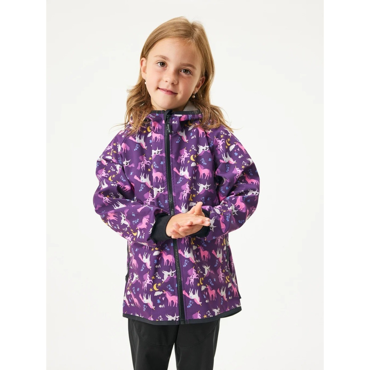 Bērnu softshell jaka ar flīsa oderi Basic, ar vienradžu rakstu