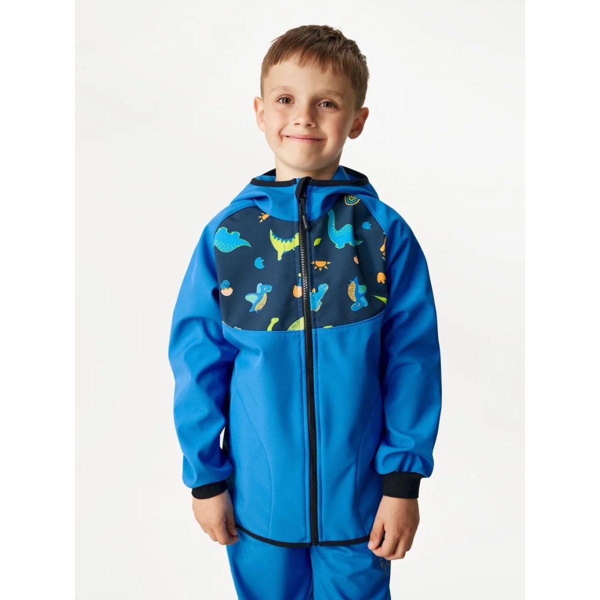 Bērnu softshell jope fliisvoodriga Basic, sinine-dinosauruse