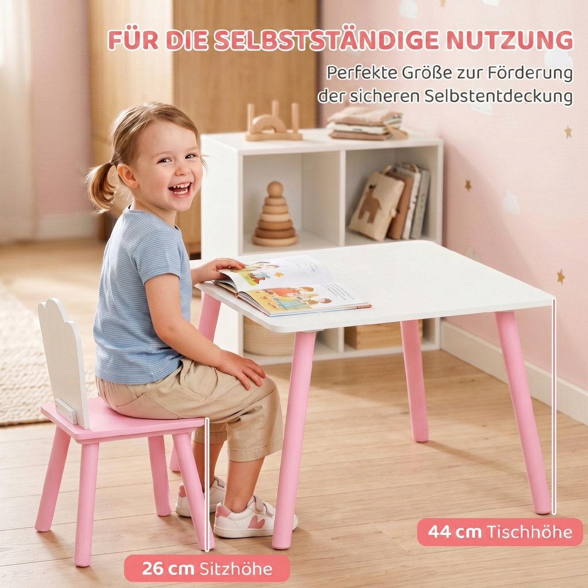 Rozā un balts bērnu galds ar 2 krēsliem, cukurvates stilā | MIU Kids