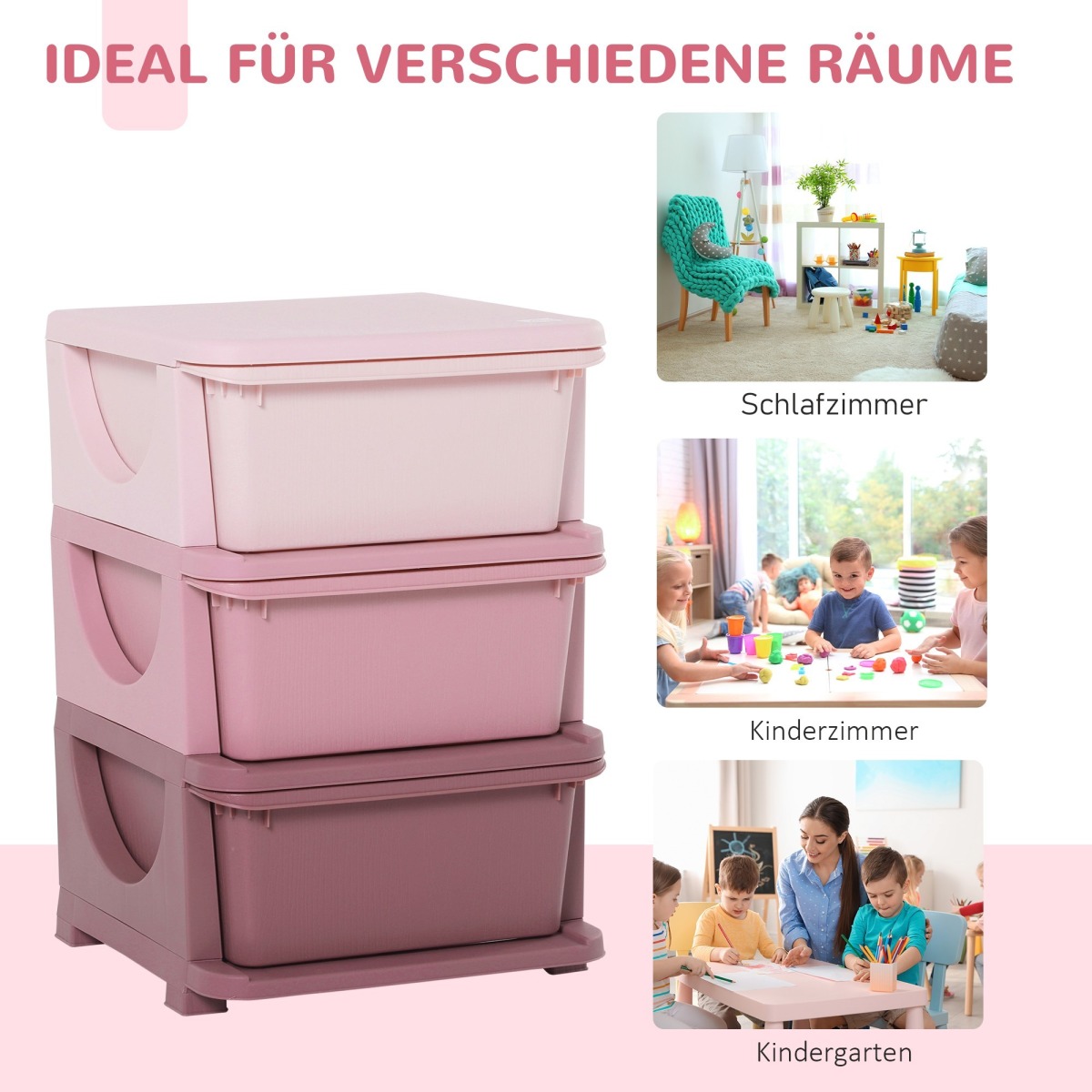 Roosa laste hoiukast 3 sahtliga, 37 × 37 × 56,5 cm