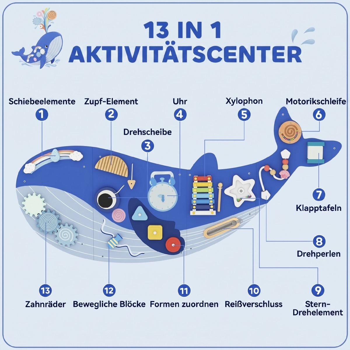 13-ühes vaalakujuline koka Montessori tegelustahvel ksülofon