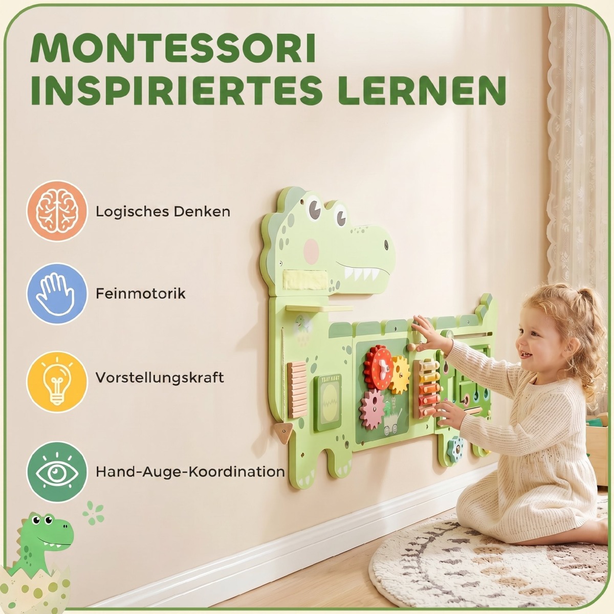 Koka dinosaurusemotiiviga seinale kinnitatav tegelustahvel k