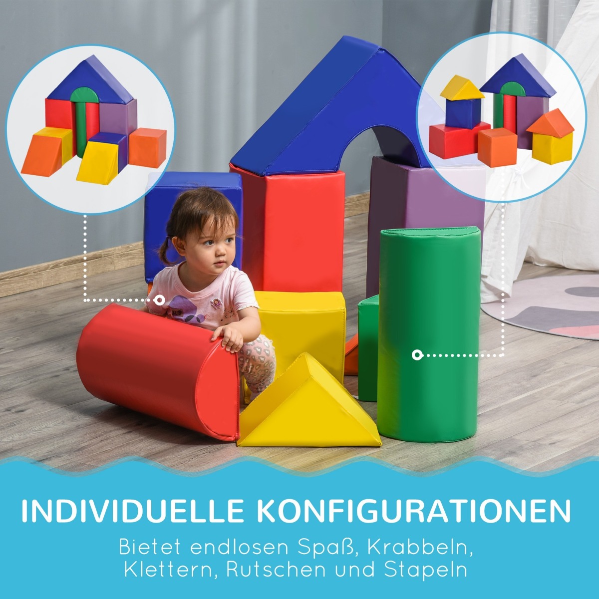 Suured värvilised vahtplastist mänguklotsid, 11-osaline komp