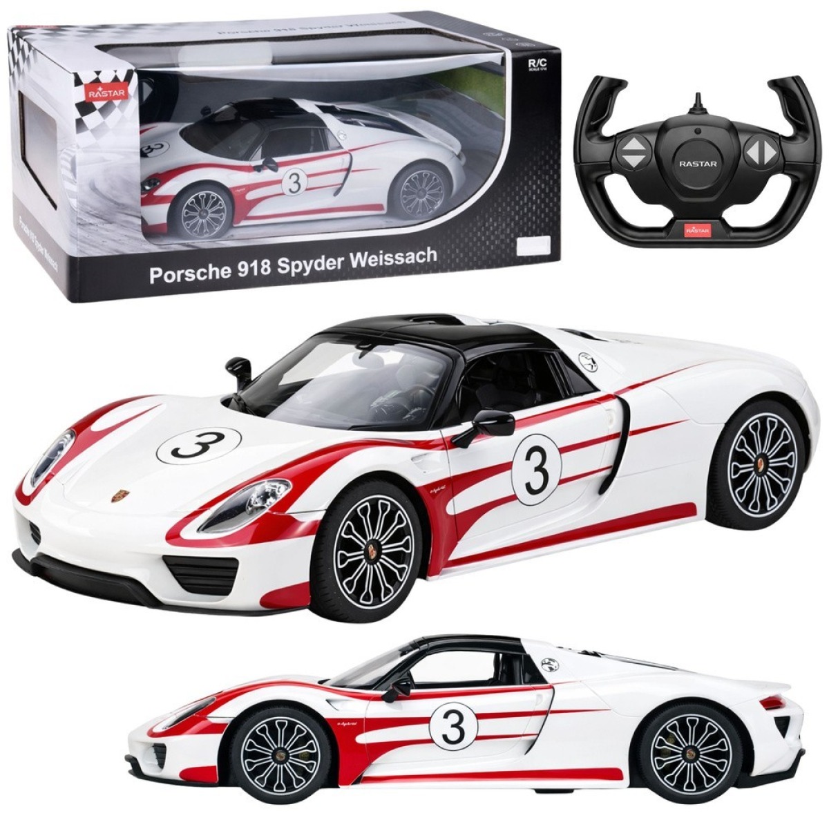Rastar Porsche 918 Spyder balta tālvadības automašīna 1:14