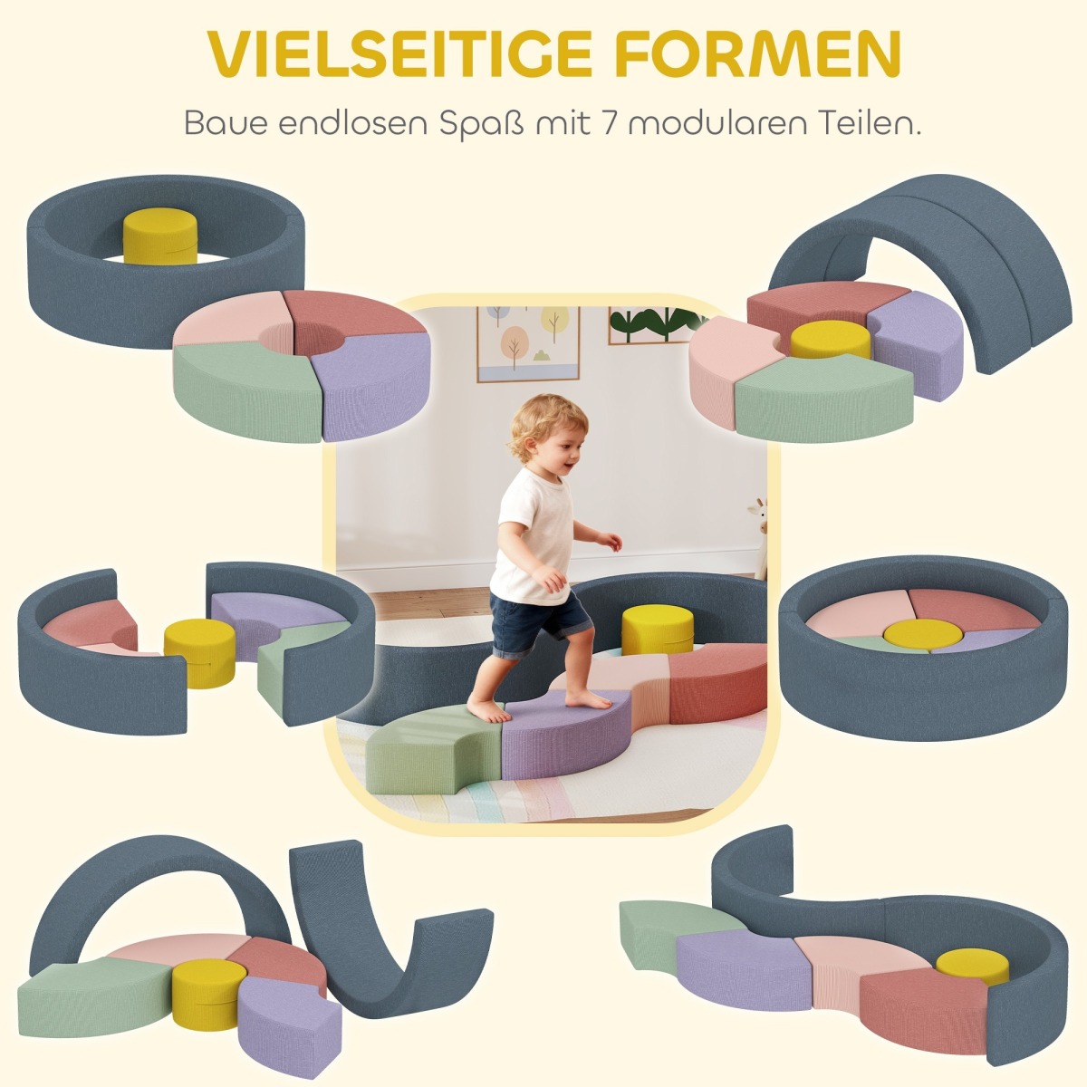 Mitmevärviline 7-osaline pehmete ehitusklotside komplekt väi