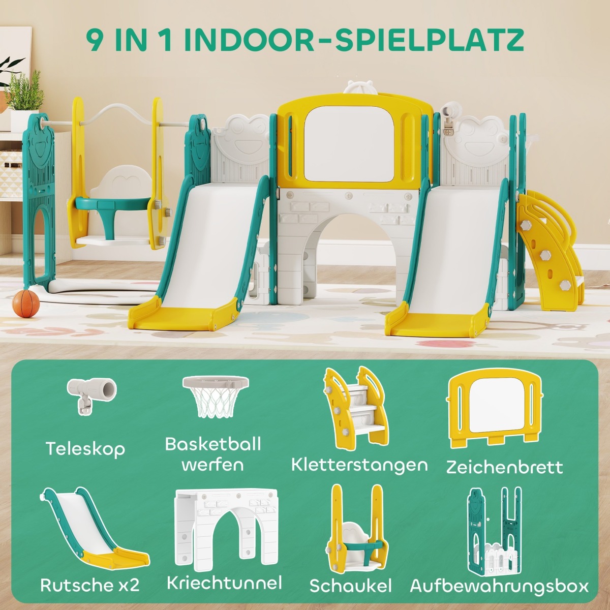 9-in-1 slidkalniņš un šūpoles mazuļiem