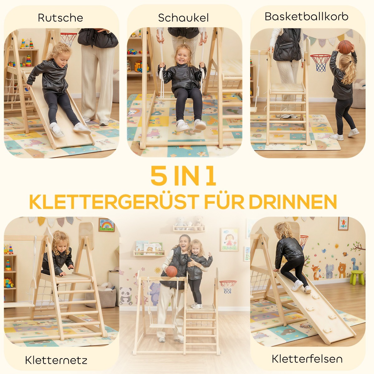 Kokkupandav 5-ühes siseronimisraam liumäe ja kiigega