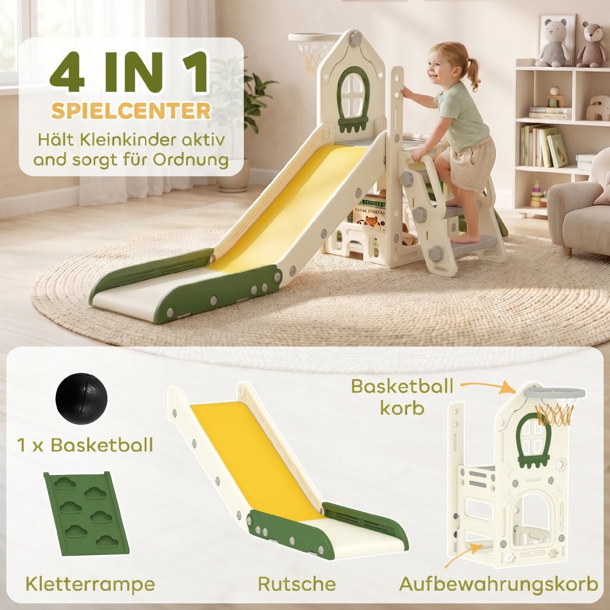 Salokāms 5-in-1 bērnu slidkalniņš, krēmbaltā krāsā