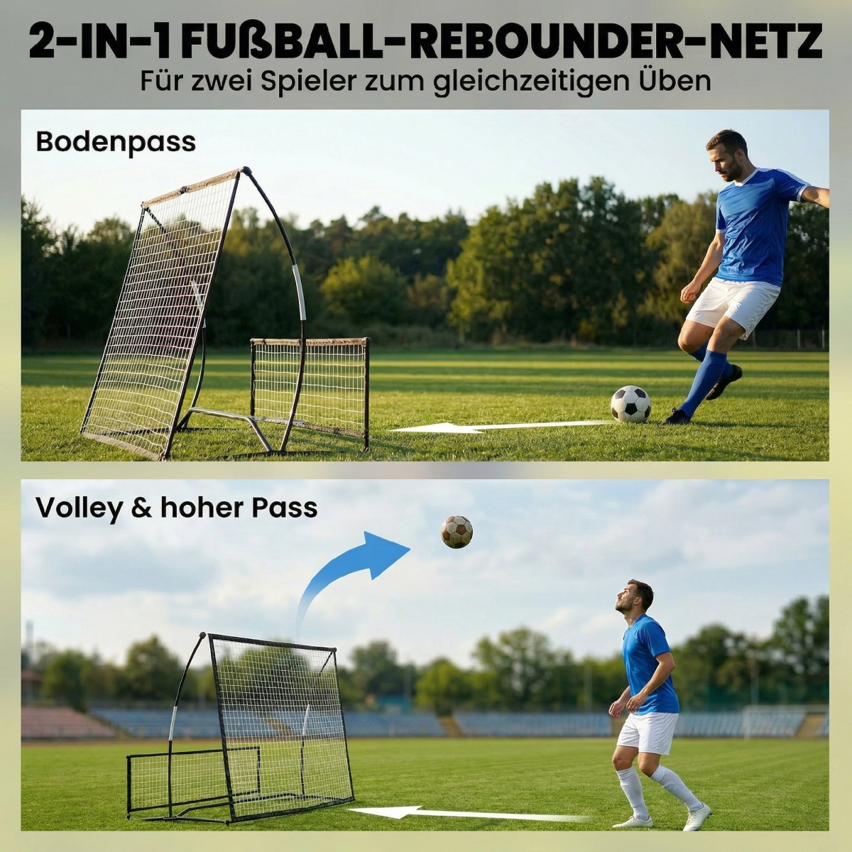 Divpusējs futbola atsitienu tīkls, 200 × 94 cm