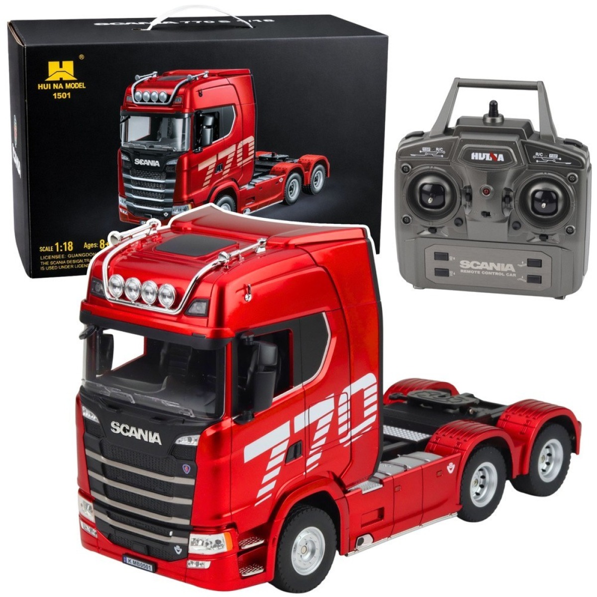 Punane Scania Huina 1501 kaugjuhitav veoauto, 1:18