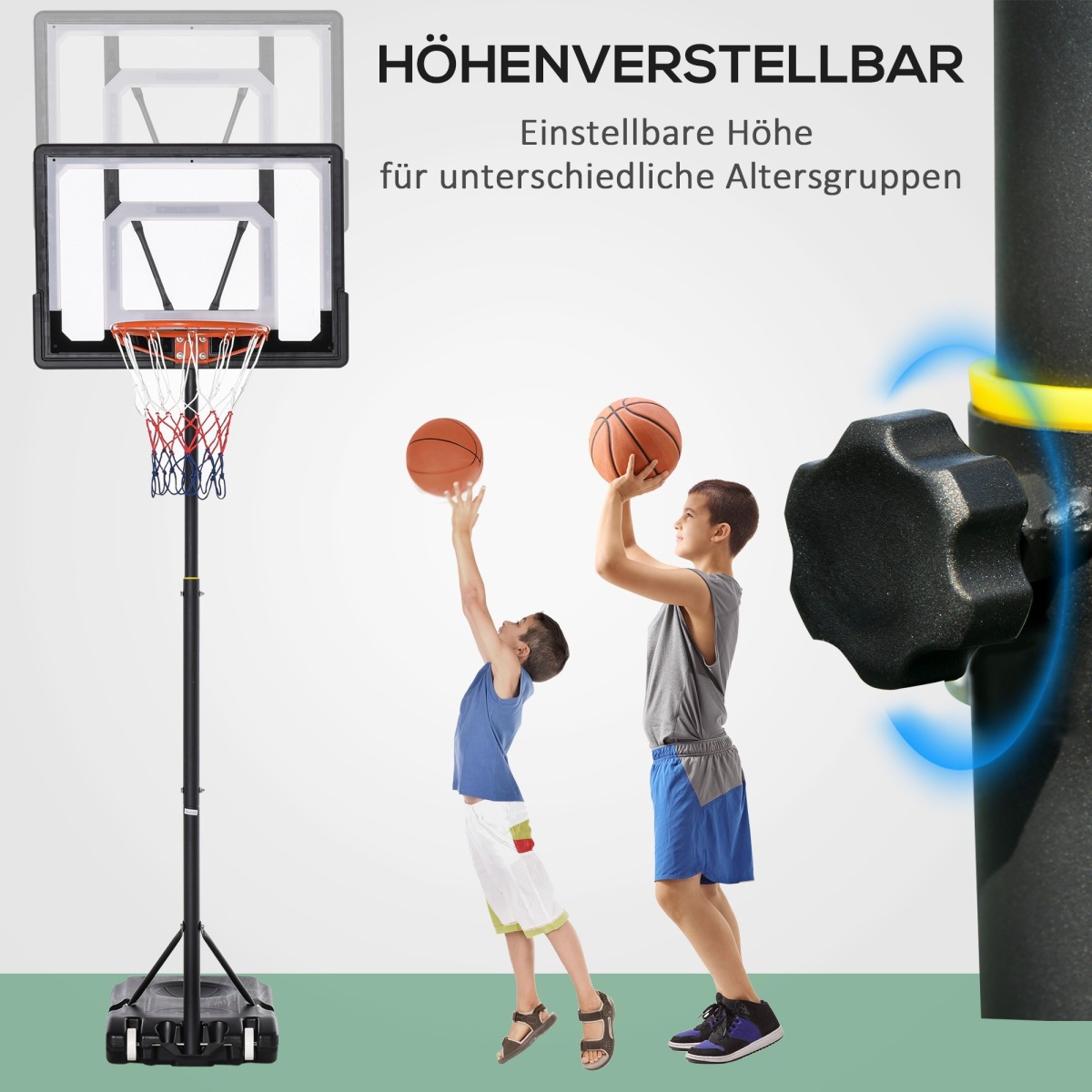 Regulējams basketbola grozs uz riteņiem, 156–210 cm