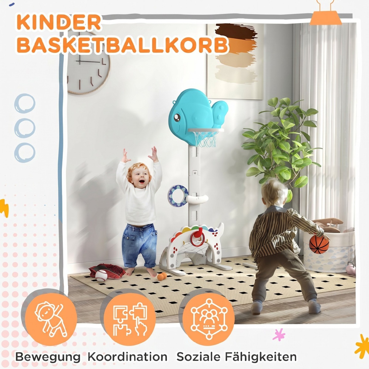 Bērnu 5-ühes korvpallikomplekt pumba ja mängutarvikutega