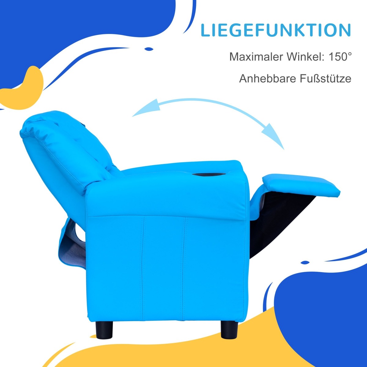 Sinine laste tugitool kallutatava seljatoega, 62 × 52 × 69 c