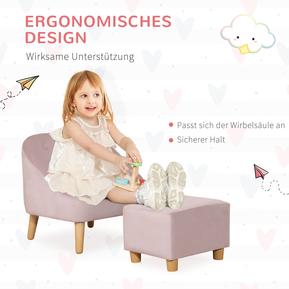 Roosa laste tugitool tumbaga, 3–5-aastastele, 51 × 51 × 50 c