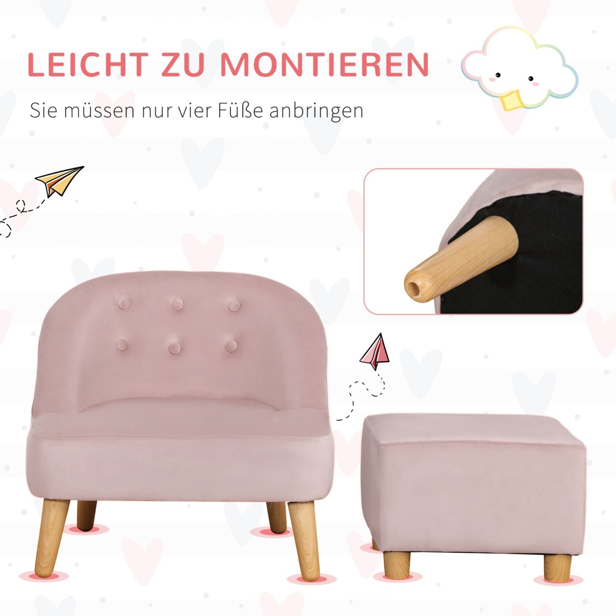 Roosa laste tugitool tumbaga, 3–5-aastastele, 51 × 51 × 50 c