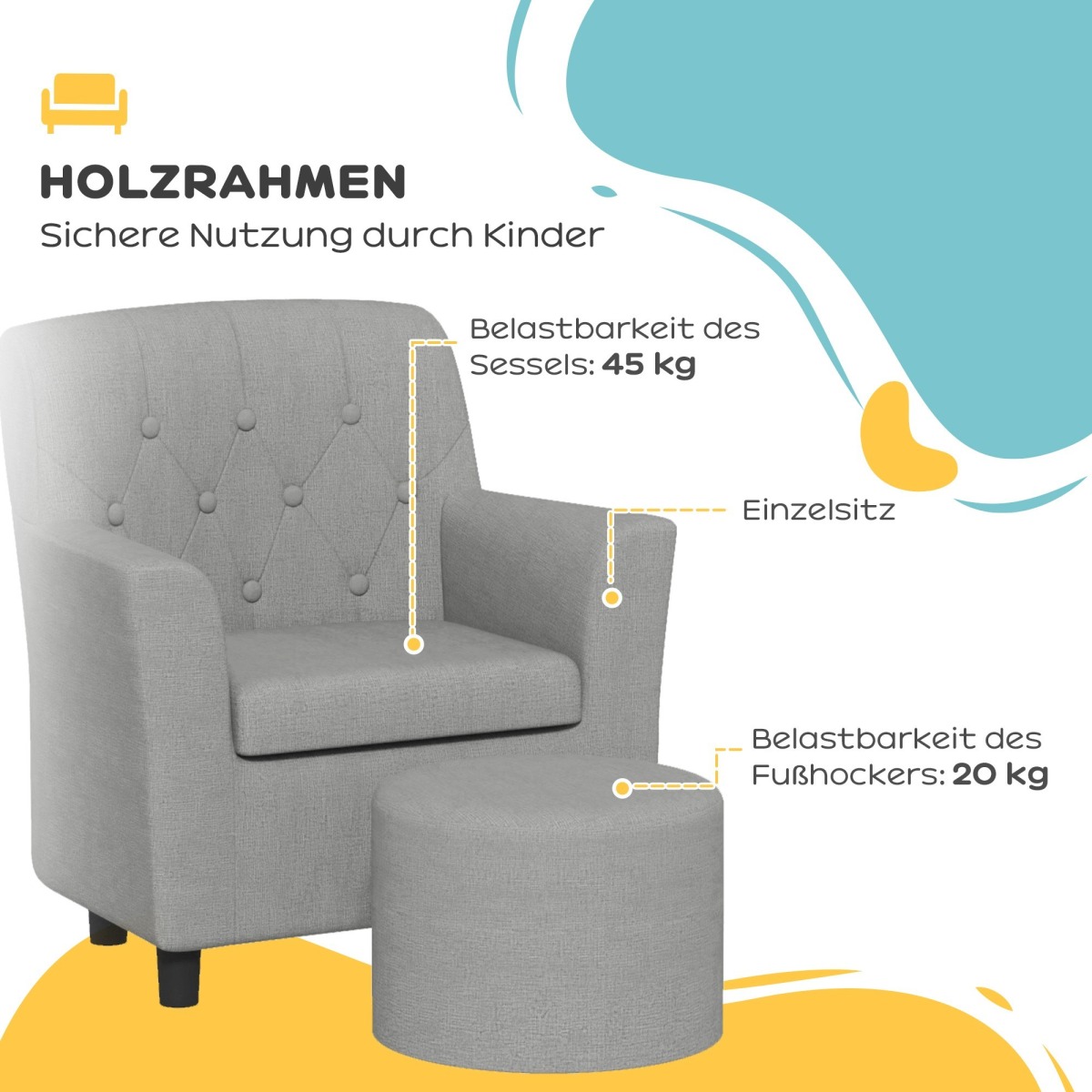 Hall laste tugitooli ja tabureti komplekt teemantmustrilise 