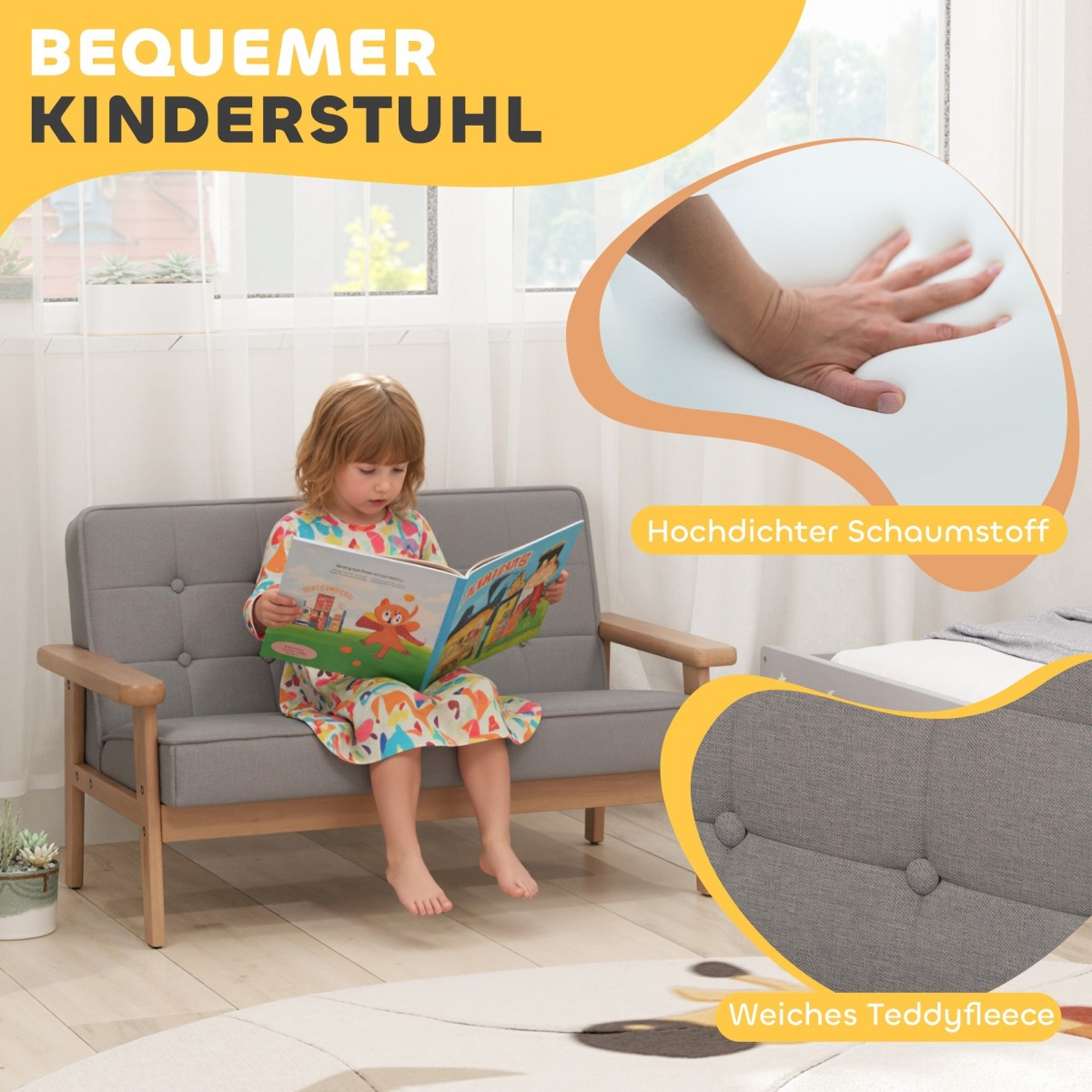 Hall polsterdatud sametise välimusega laste diivan puitraami