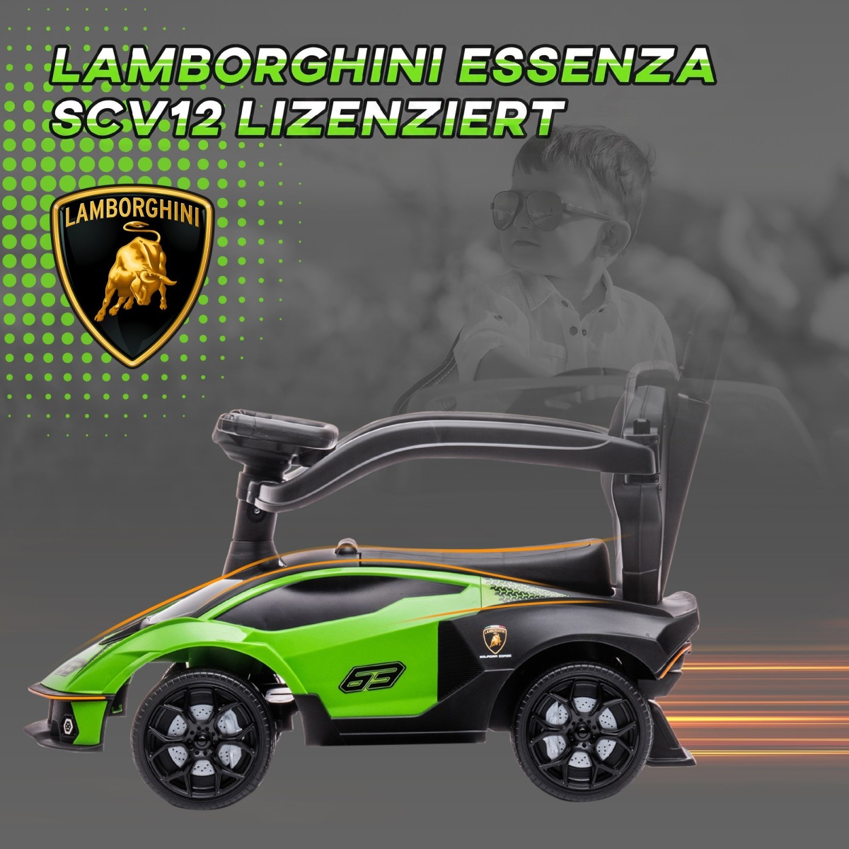 Zaļš bērnu stumjamais auto 2 vienā
