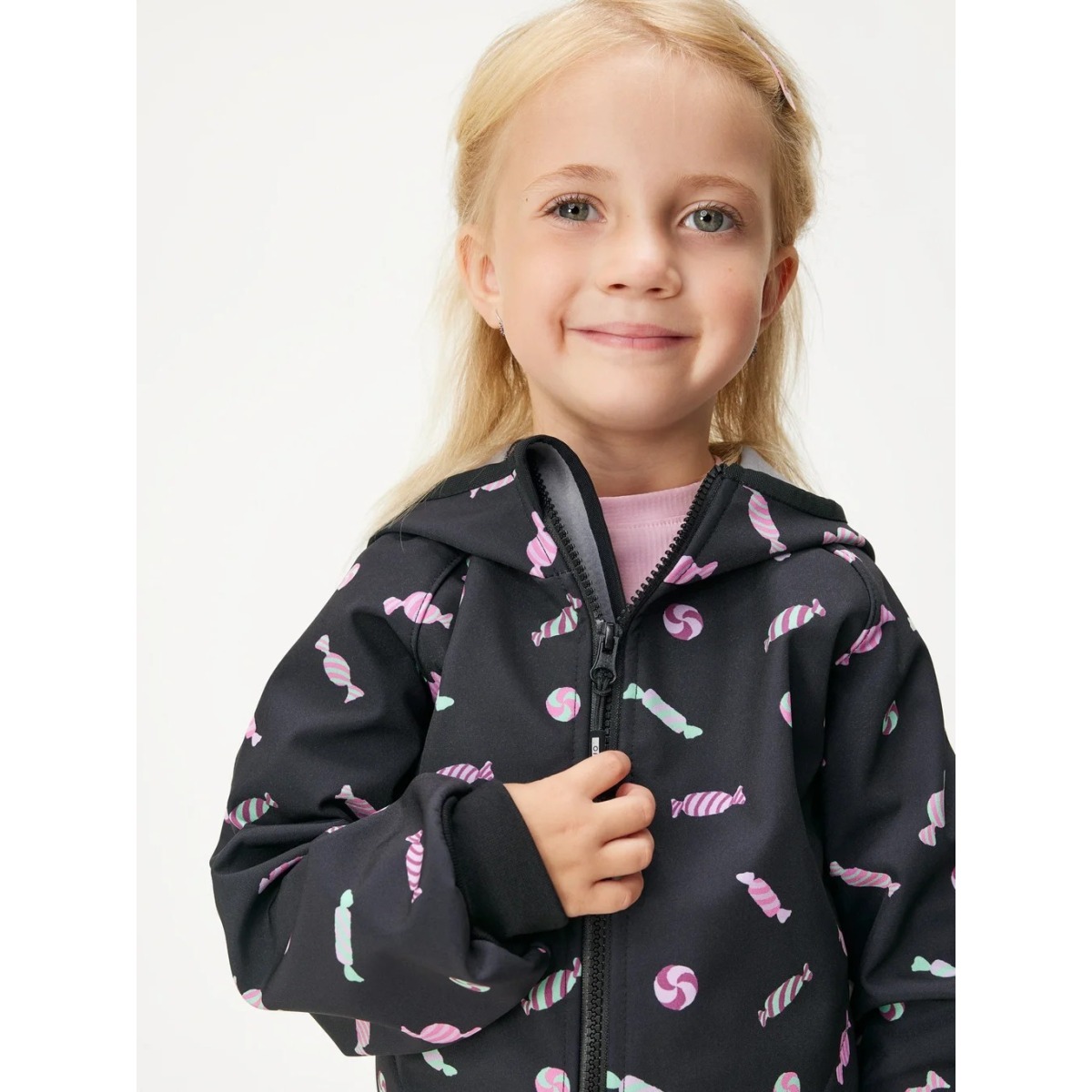 Bērnu softshell jope fliisvoodriga Basic, must-bonbons