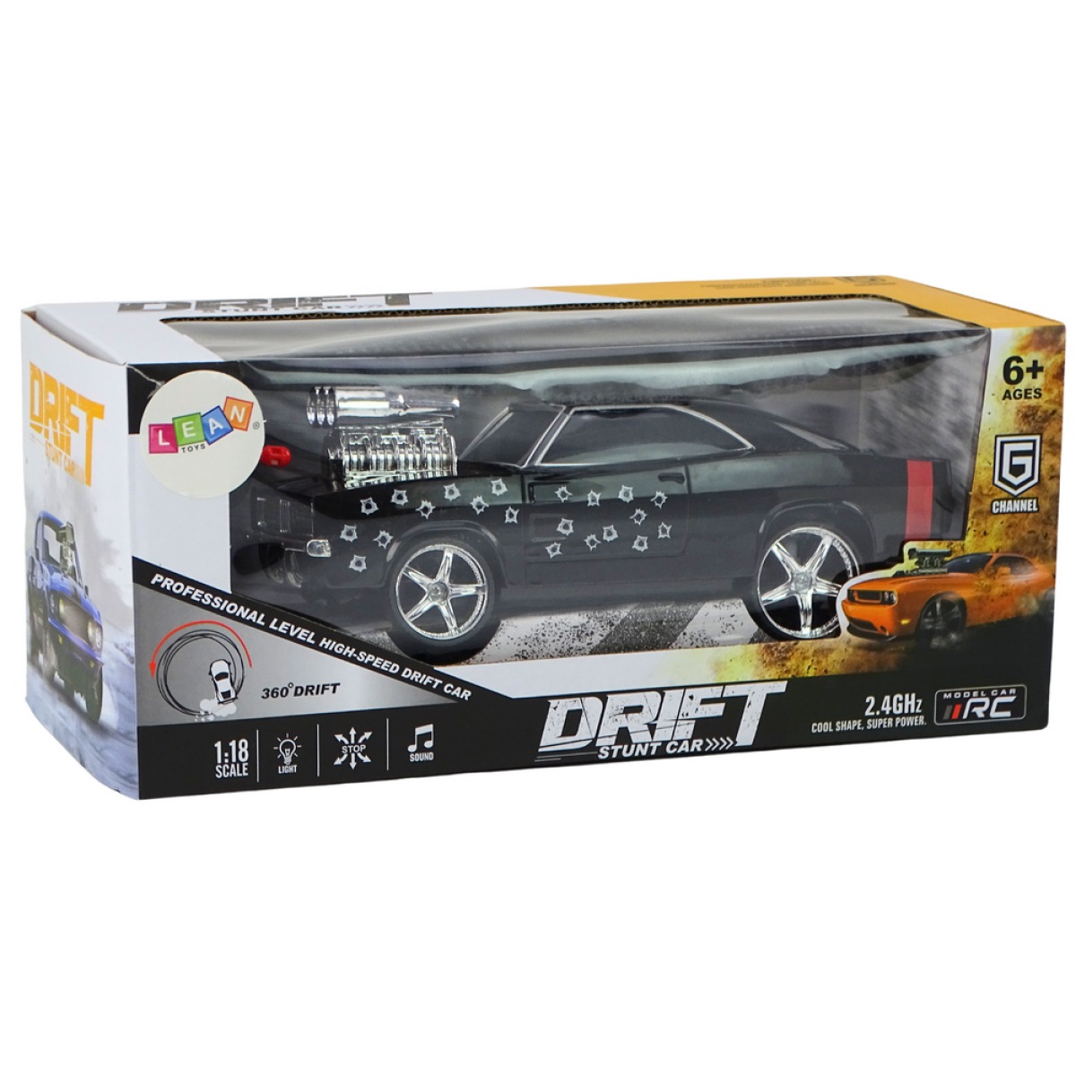 Must kaugjuhitav driftiauto Drift 360, 1:18, tulede ja helid