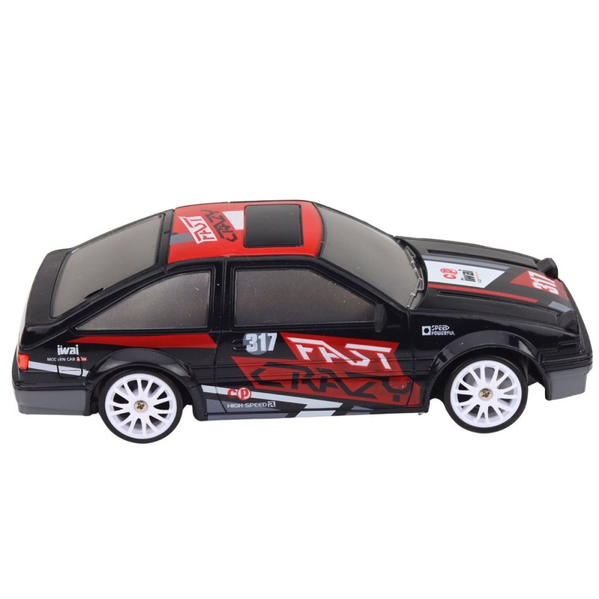 Melns 1:24 mēroga RC drifta kupejas modelis