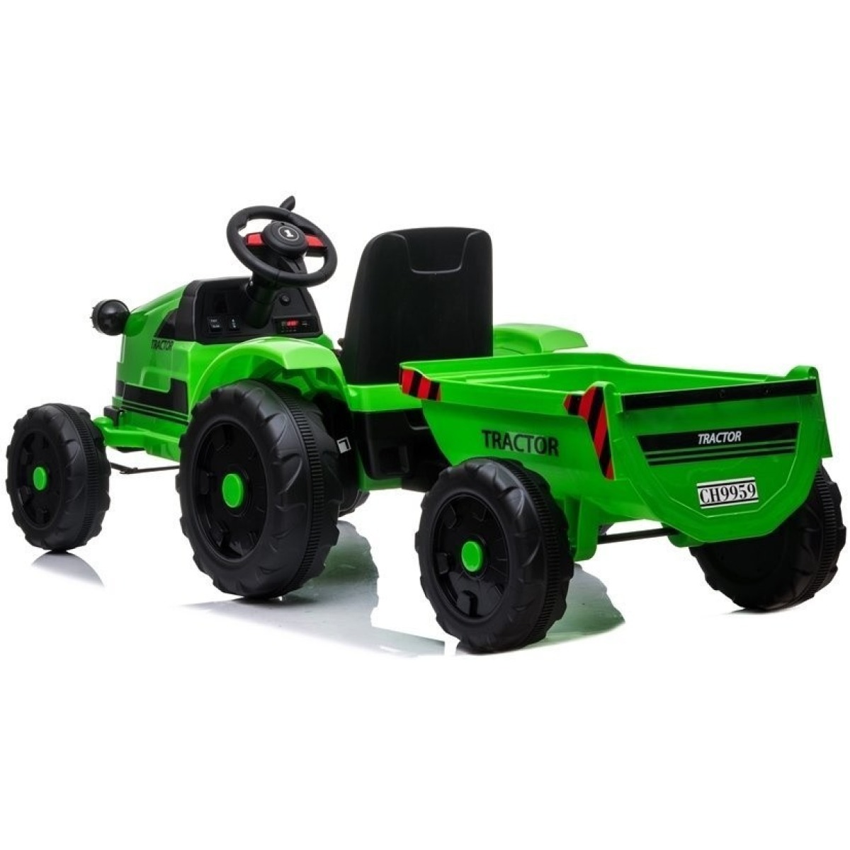 Zaļš bērnu elektriskais traktors ar piekabi CH9959