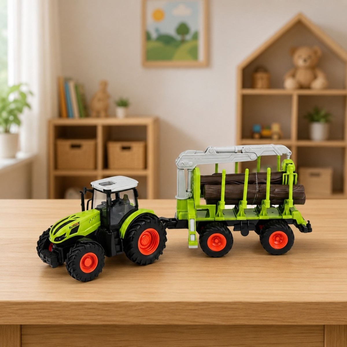 RC-kaugjuhitav traktor metsahaagise ja palgihaaratsiga, 1:24