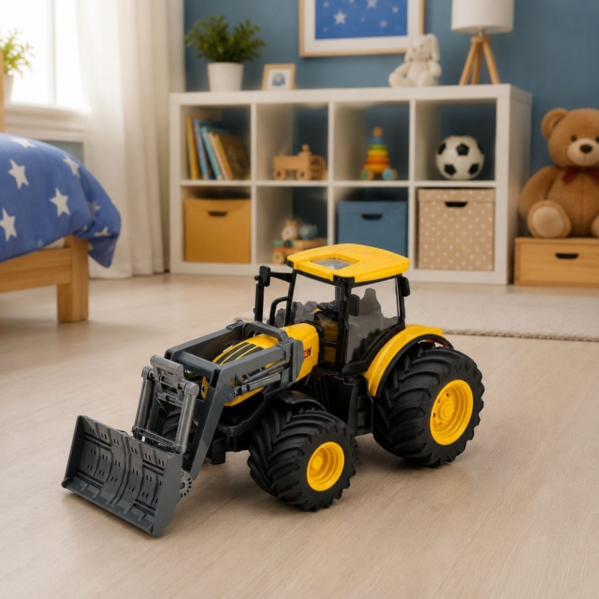 Kollane põllutraktor buldooseriga 1:24