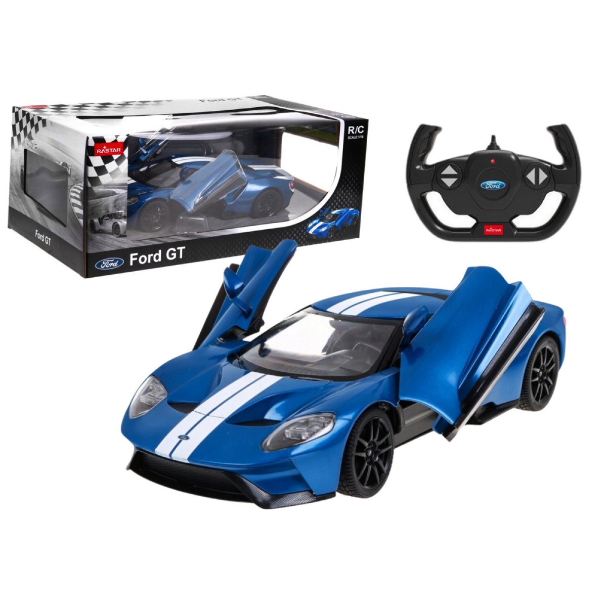 Sinine kaugjuhitav Ford GT mudelauto 1:14 avanevate ustega