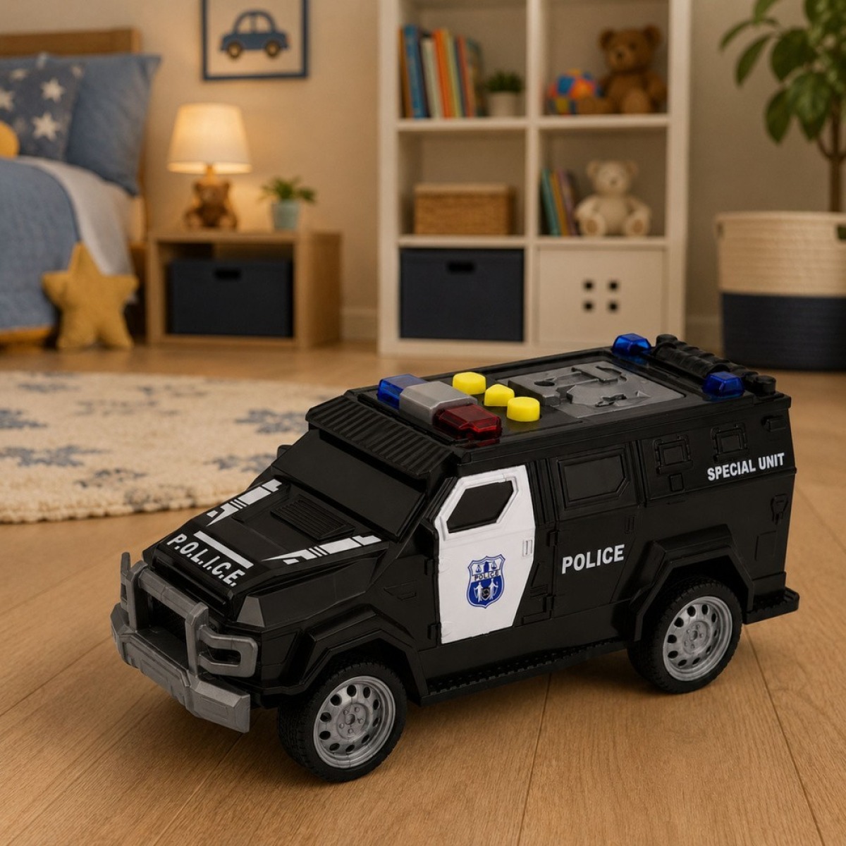 Must eriüksuse politseiauto tulede ja helidega 1:32