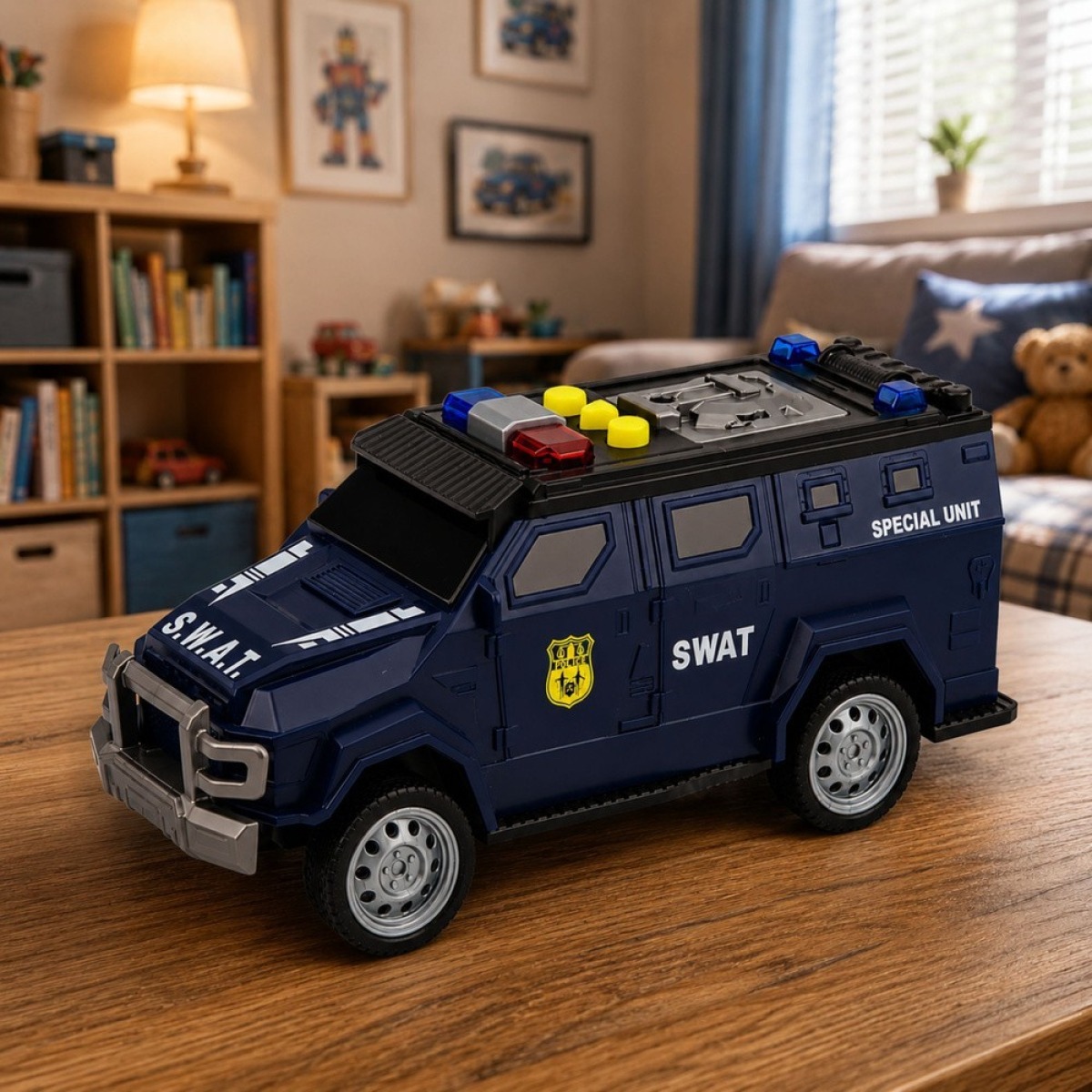 Tumesinine SWAT eriüksuse auto valgus- ja heliefektidega, 1: