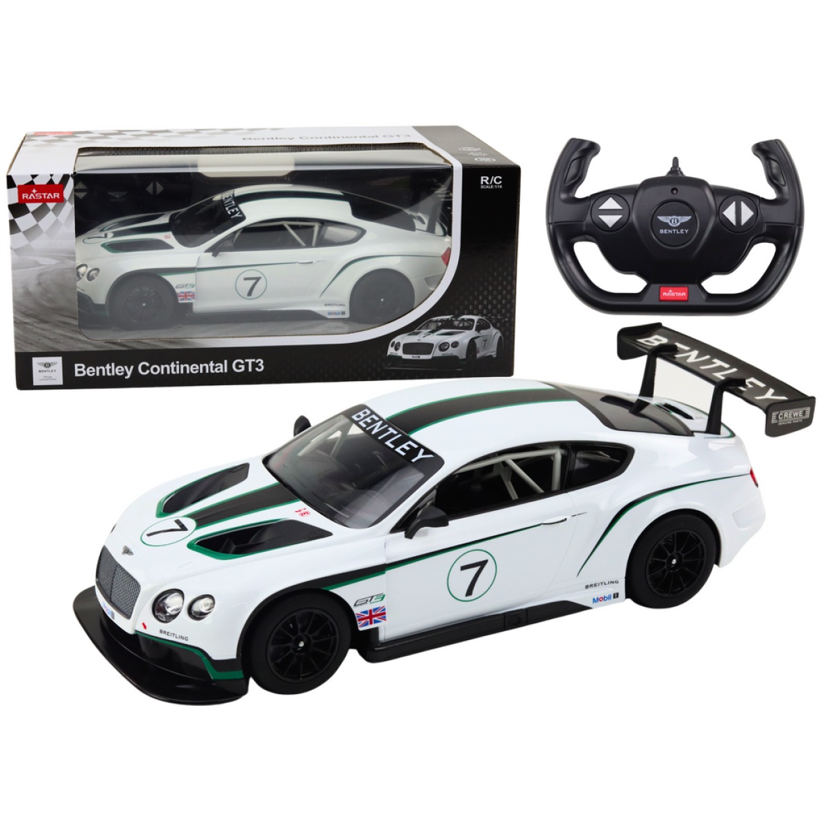 Valge Bentley Continental GT3 kaugjuhitav sportauto 1:14