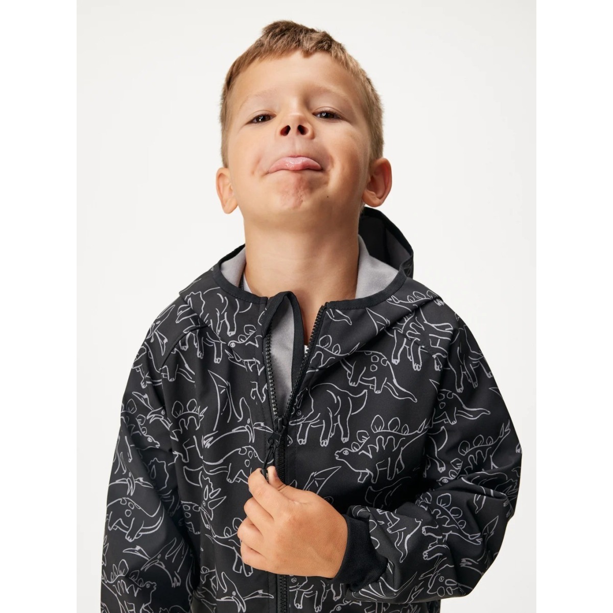 Bērnu softshell jope fliisvoodriga Basic, must-dino