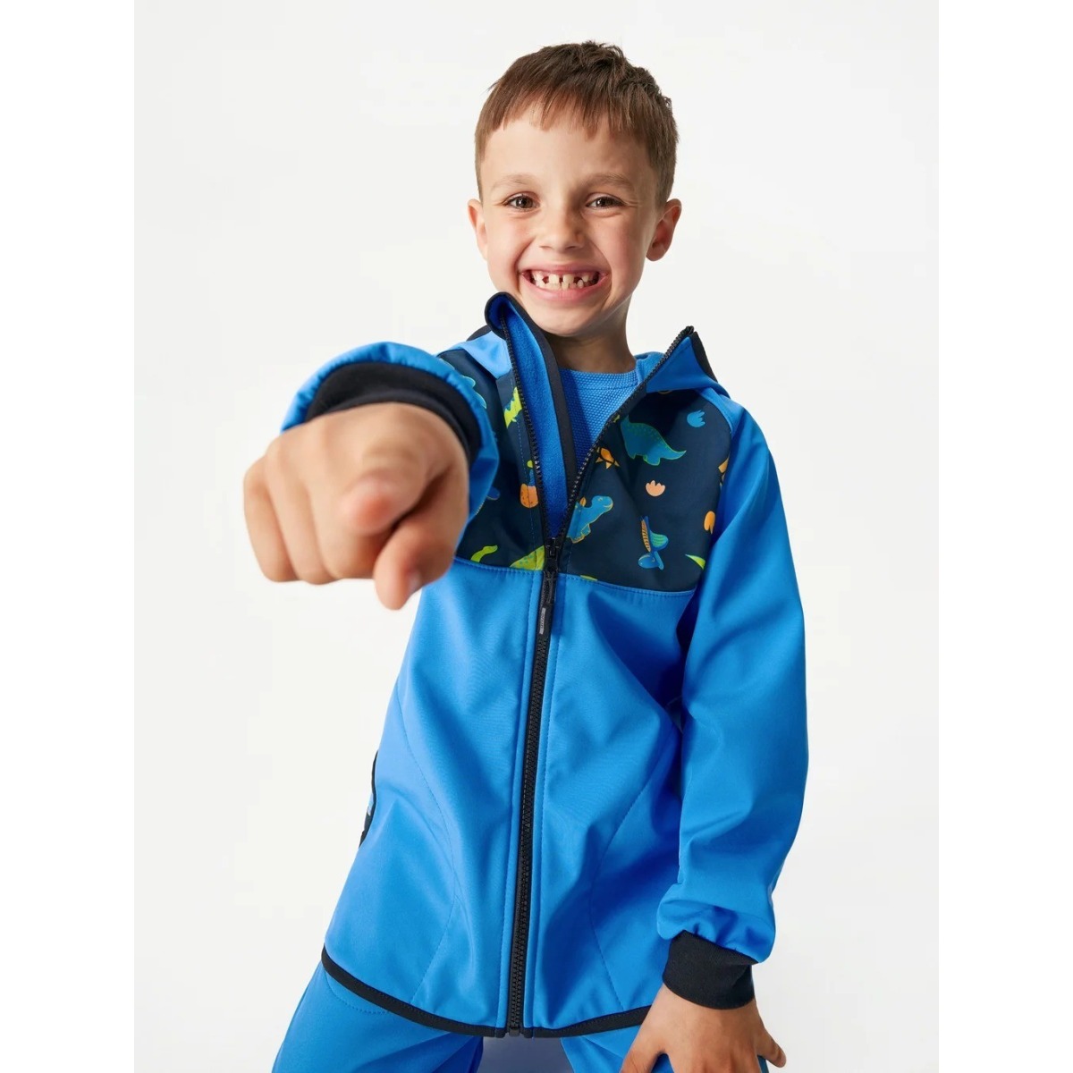Bērnu softshell jope fliisvoodriga Basic, sinine-dinosauruse
