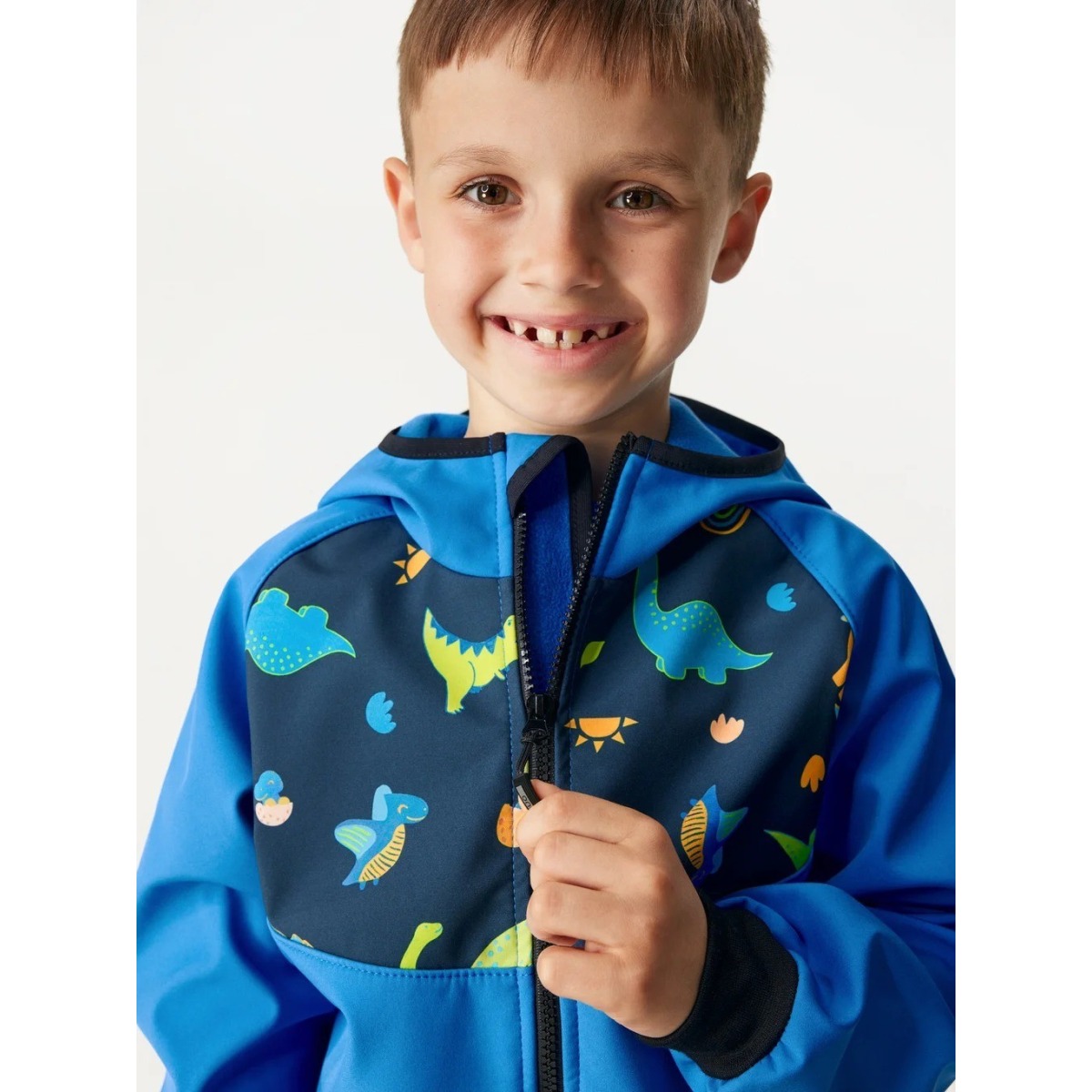 Bērnu softshell jope fliisvoodriga Basic, sinine-dinosauruse