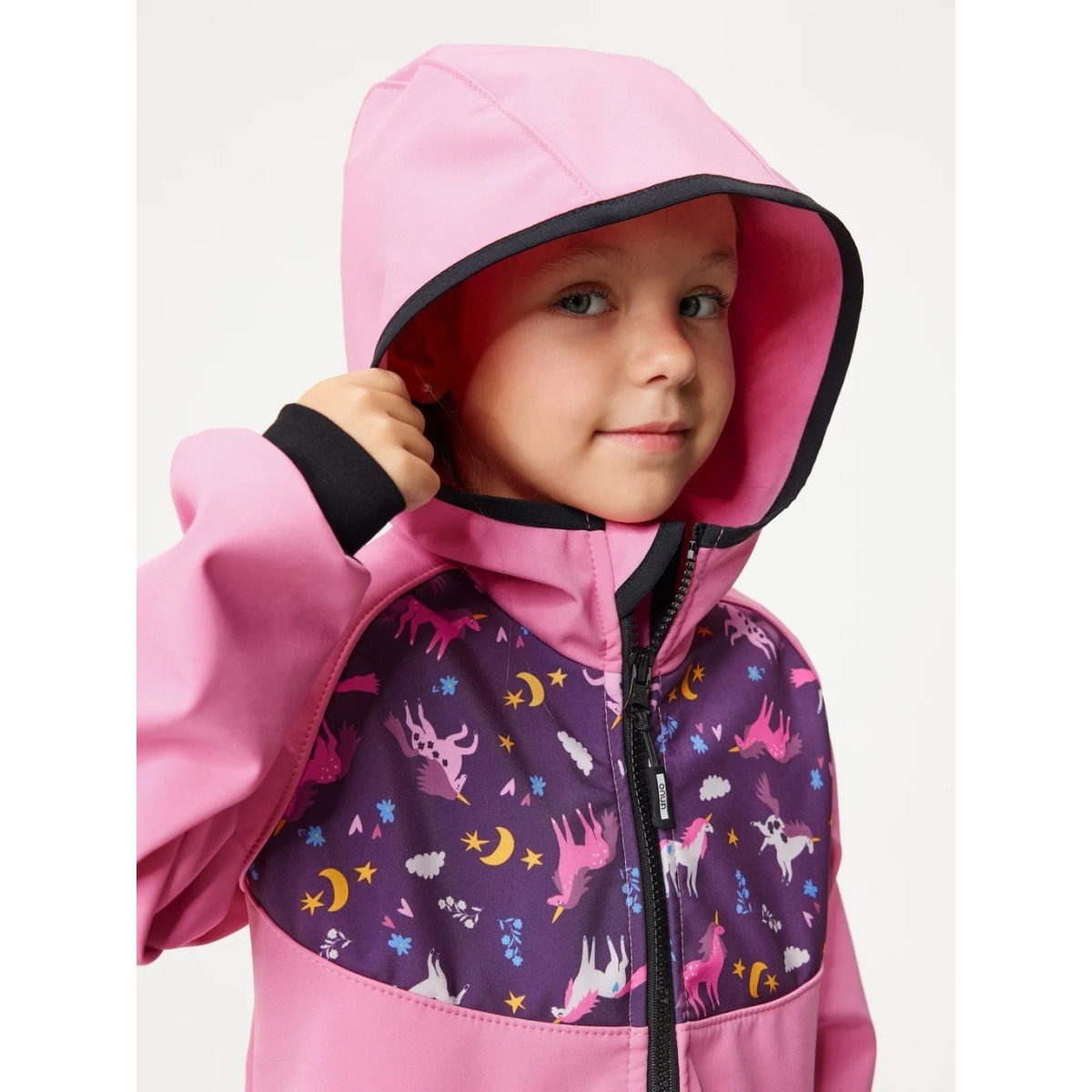 Bērnu softshell jope fliisvoodriga Basic, roosa-ükssarvikud