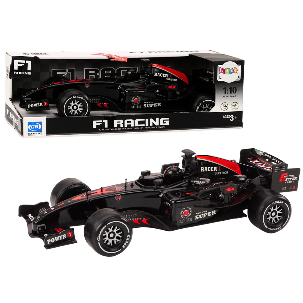 Melns F1 sacīkšu auto 1:10 ar skaņas efektiem