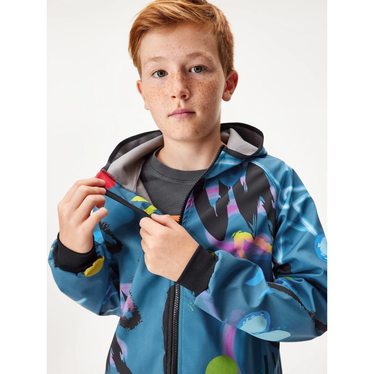 Bērnu softshell jaka ar flīsa oderi Basic, kobalta krāsā ar fantāzijas rakstu