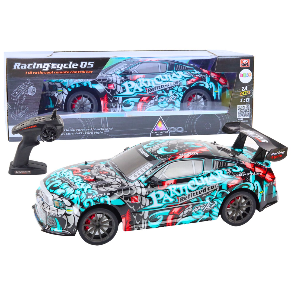 Suur kaugjuhitav RC-sportauto 1:8, tulede ja helidega, grafi