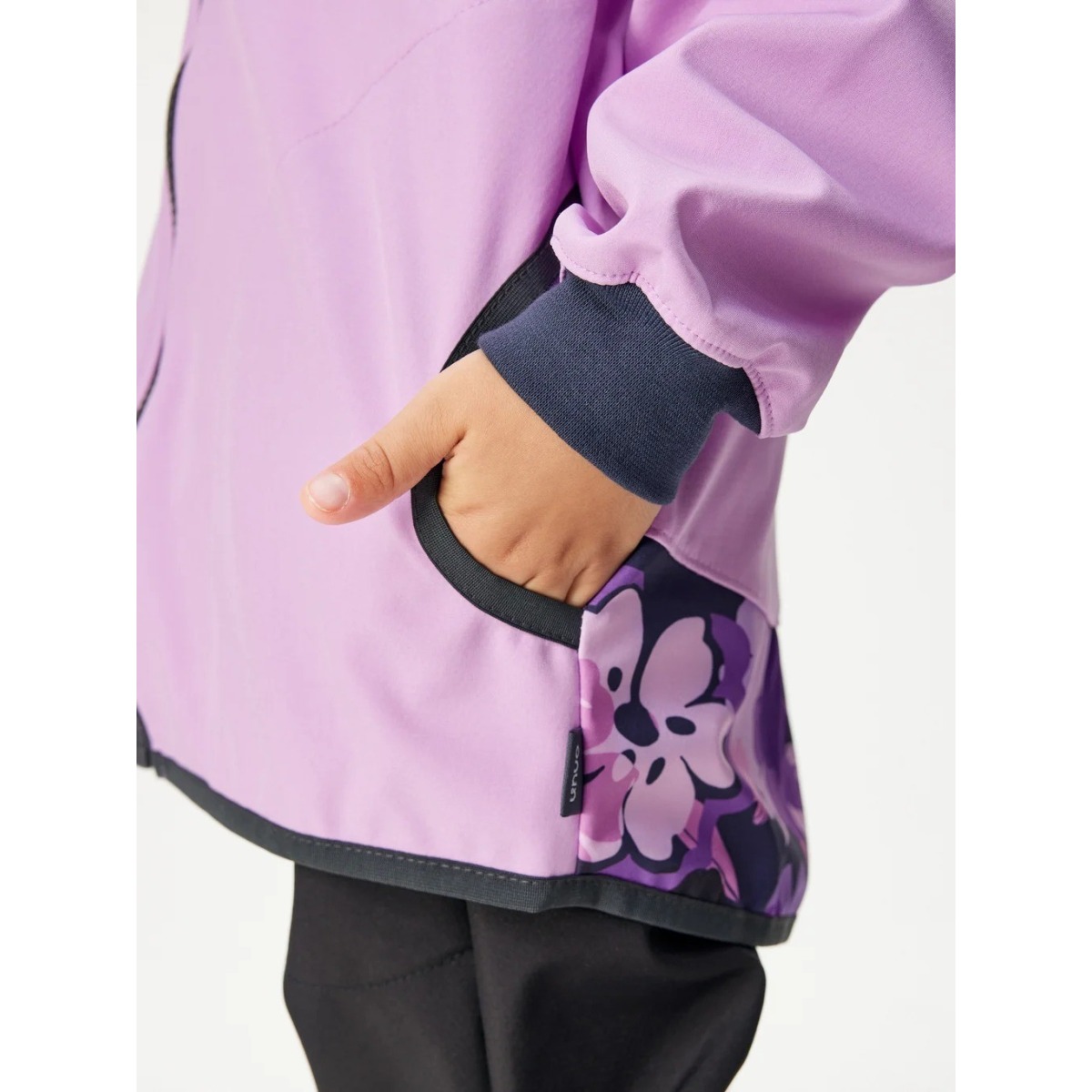 Bērnu softshell jaka bez oderes, violeta ar ziediem