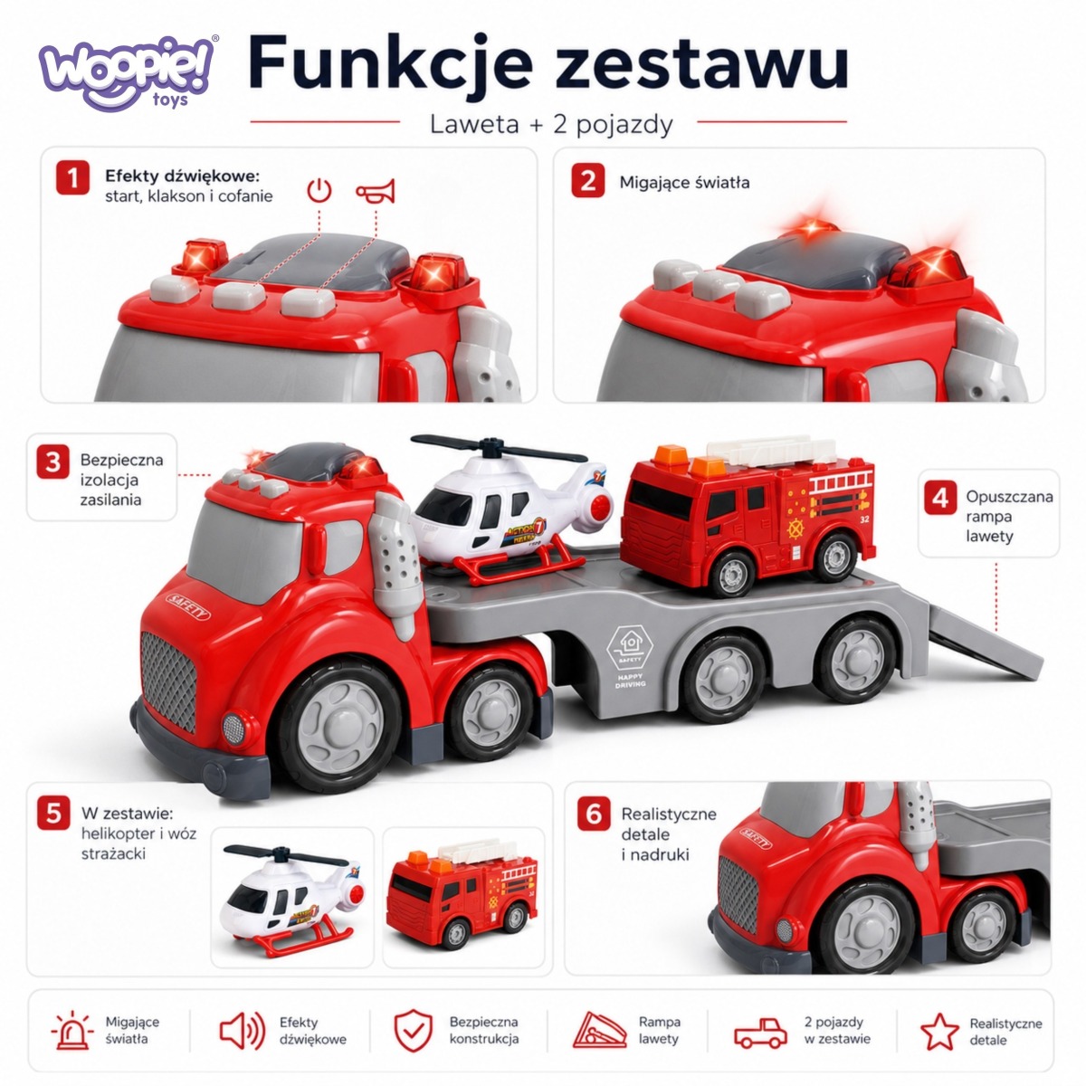 Sarkanais ugunsdzēsēju evakuators „Pilsētas auto” ar skaņu un gaismu