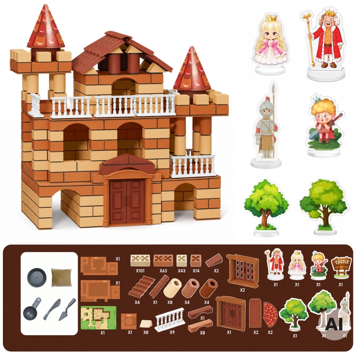 Kolm-ühes telliskiviloss, 307 tükki figuurid, isetegemise eh
