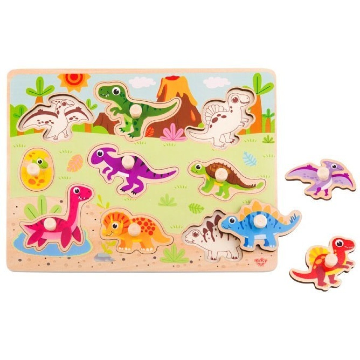 Koka Montessori nuppudega pusle Dinosauruste kujuga pusle