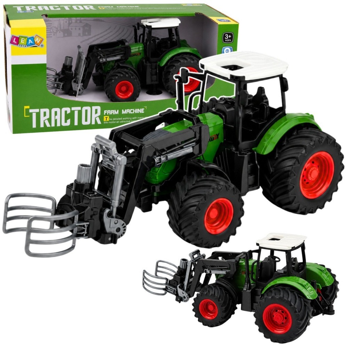 Roheline kummiratastega põllutraktor pallihaaratsiga, 1:24