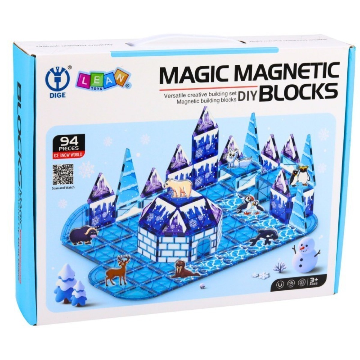 Zilie magnētiskie klucīši Ice Land, 94 gab.