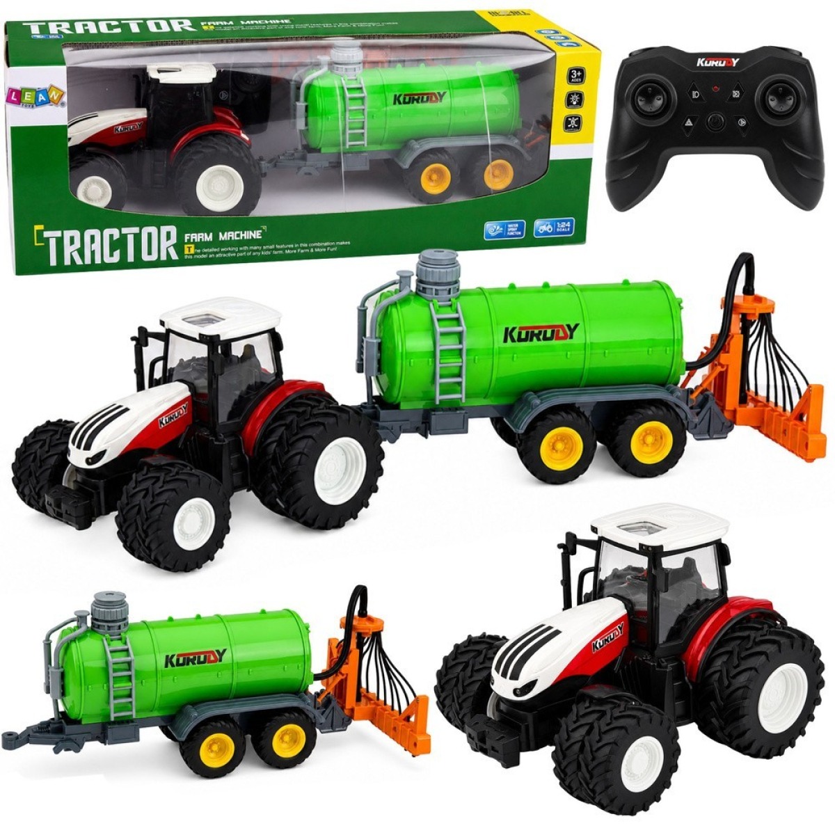 Tālvadāms lauksaimniecības traktors ar smidzinātāja piekabi, 1:24