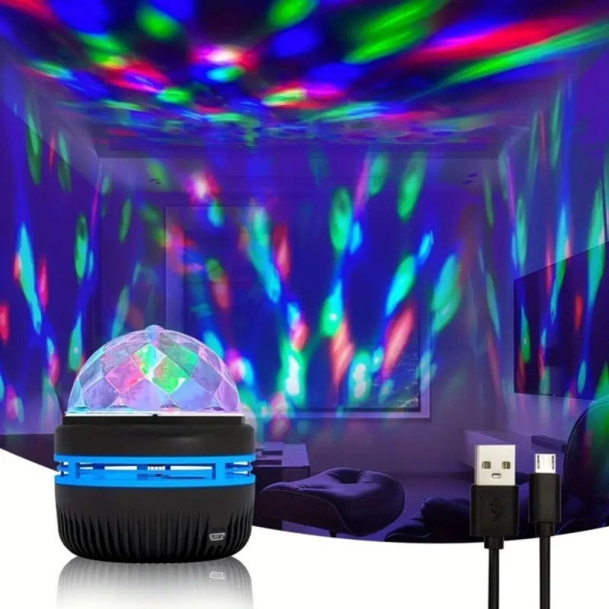 Palliga LED-projektor-öölamp 360° valgusefektiga, kaugjuhtim