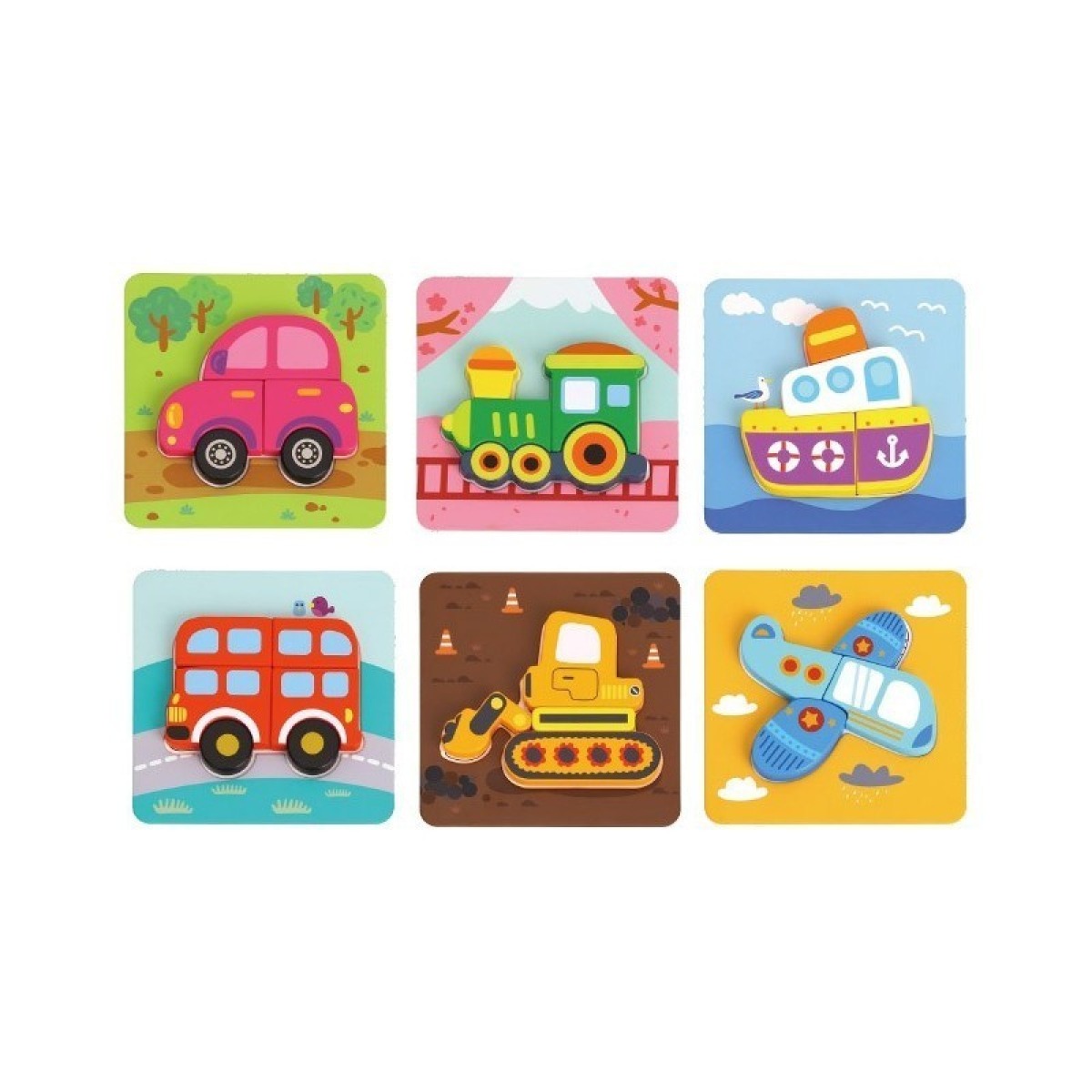 WOOPIE GREEN koka transportlīdzekļu puzle Montessori stilā