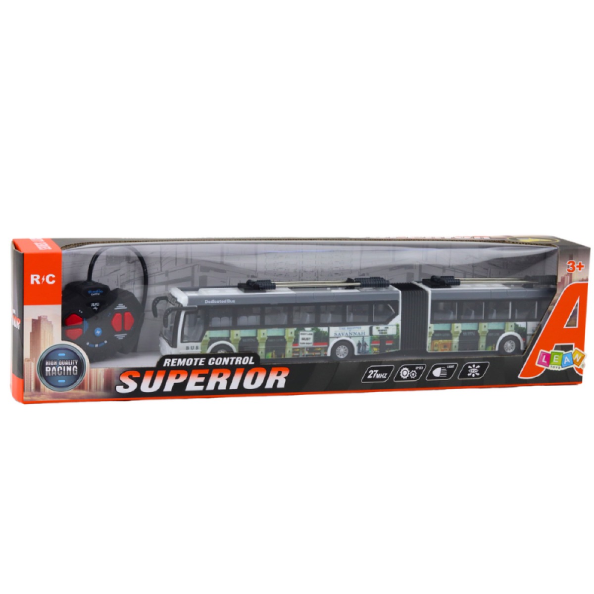 Trolejbuss ar tālvadības pulti, gaismām un LED, 36 cm